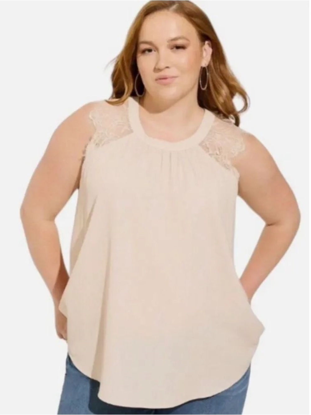 NWT Torrid Studio Crepe De Chine Lace Trim Blouse M/L